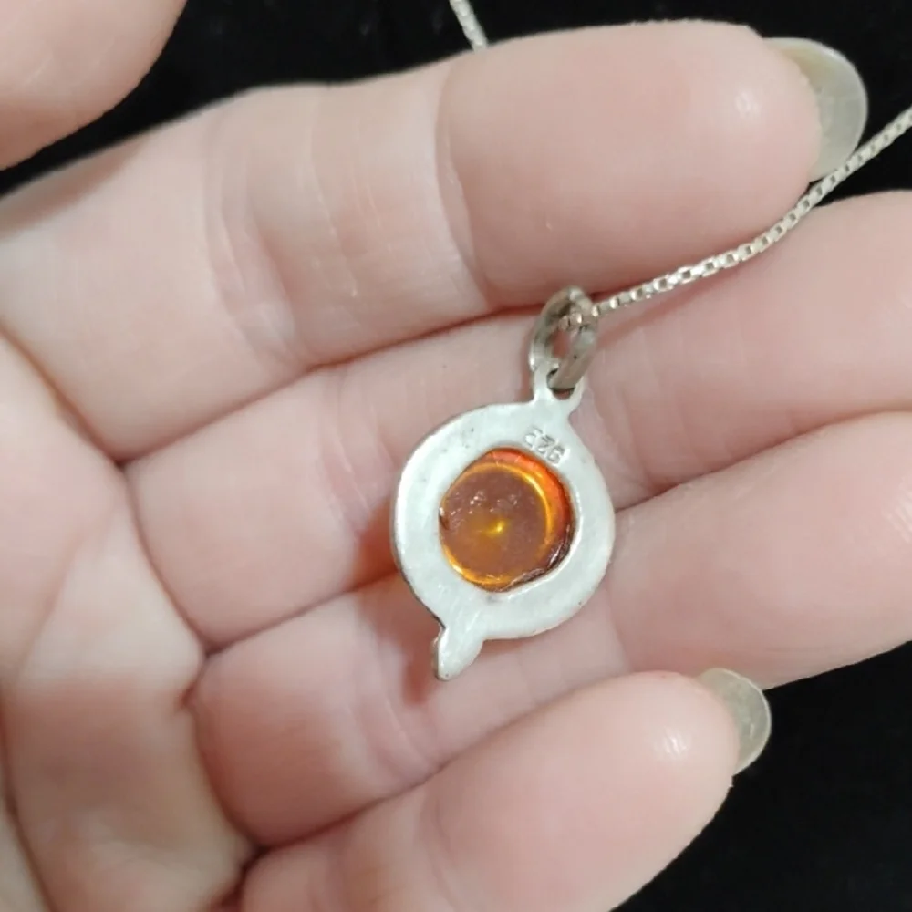 SALE! Elegant 925 Sterling Silver & Baltic Amber Pendant Necklace